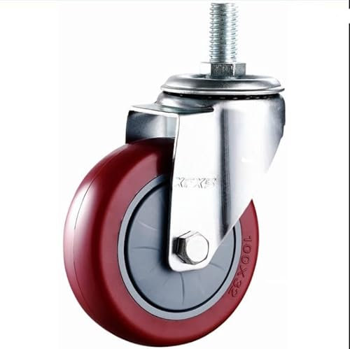 MroMax 2 Stück 125 mm Lenkrollen Durchmesser 140 kg PU-Räder Rollen M16 Gewinde Schraube Eisen Bremsverriegelung Industrie für Trolley