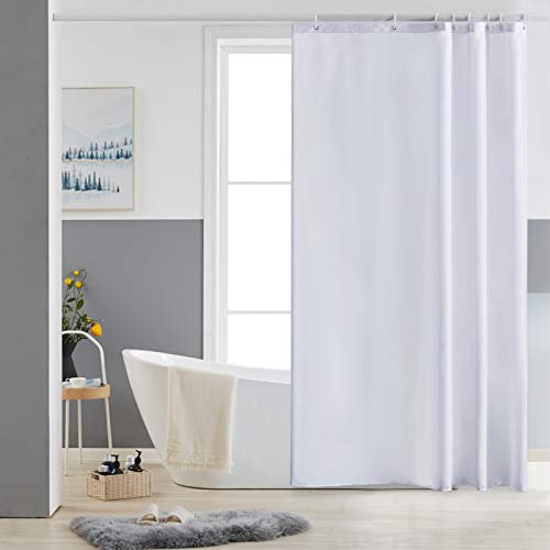 Furlinic Duschvorhang 120x180 Textil Badvorhang aus Polyester Stoff Schimmelresistent Wasserabweisend Waschbar Weiß mit 8 Duschvorhangringen.
