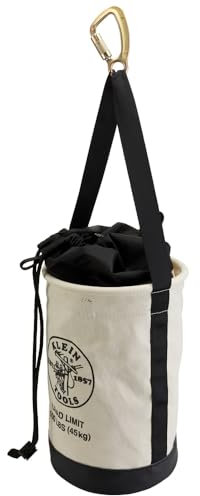 Klein Tools 5114DSC Canvas Bucket, Heavy Duty Drawstring Close Tool Bucket, 17-Inch with Leather Reinforced Bottoms, 100-Pound Load Rated