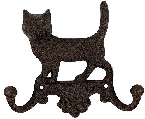 zeitzone Wandgarderobe Katze Garderobenhaken Doppelhaken Gusseisen Antik-Braun