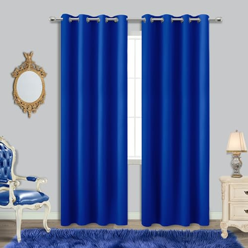Vorhänge, 244 cm lang, Wohnzimmer, Set mit 2 Paneelen, Wärmeisoliert, Raumverdunkelung, Ösen, Verdunkelung, Geräuschreduzierend, Schalldicht, Raumteiler-Vorhang für Kinderzimmer, Mädchen, 2 m Länge