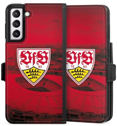 DeinDesign Klapphülle kompatibel mit Samsung Galaxy S21 5G Handyhülle aus Kunst Leder schwarz Flip Case VfB Stuttgart Stadion Offizielles Lizenzprodukt