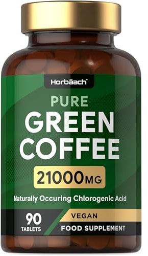 Green Coffee Bean Extract 21,000mg | 90 Vegan Caffeine Tablets | Rich Source of Chlorogenic Acid | High Strength Supplement | by Horbaach