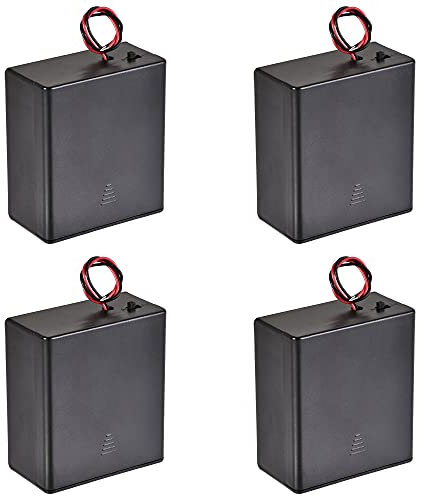 sourcing map Battery Case Storage Box 2 Slots x 1.5V 2-Wire Lead ON/OFF Switch for 2 x D Battery with Cover 4 Pcs