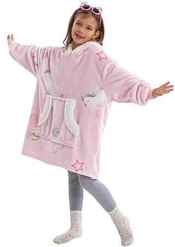 Winthome Übergroße Hoodie Decke, Flanell Sweatshirt Decke, Kuschelpullover Für Kinder Junge Mädchen (Pony, One Size)