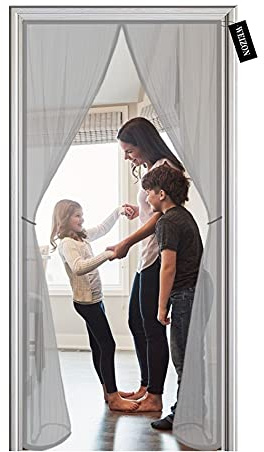 Moustiquaire pour Portes 155 x 220 cm,Aimants Ultra Seal,Fermeture Automatique,Montage Facile,pour Porte d Entrée Intérieur/Patio/Coulissante-Noir - Gris