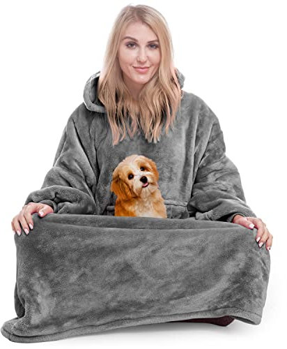 Winkcao Hoodie Decke mit Ärmeln und Kapuze Damen, Decken Hoodie Damen Extra Lang, Weiche Warme Riesen Flanell Kuscheldecke mit Ärmeln, Oversized Blanket Hoodie Tragbare Decke Für Drinnen und Draußen