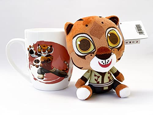 DreamWorks Heroes - Juego de regalo Shrek, Kung Fu Panda, Madagascar, Home - Taza de 300 ml + peluche little Dreamers Idea de regalo (Tigress - Tigreso)