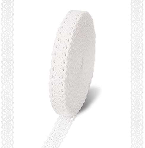 Weißer Spitzen-Satin, Baumwollspitzenbordüre, 15 m, dekoratives Spitzenband, 2 cm, zum Nähen, Basteln, Spitzenband.