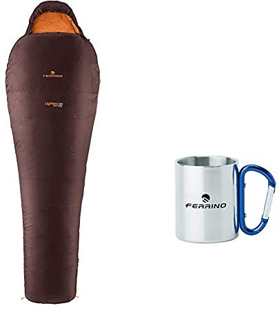 Ferrino Lightec Sm 1100 G Sacco A Pelo, Marrone, L &, Tazza Con Moschettone Grigio