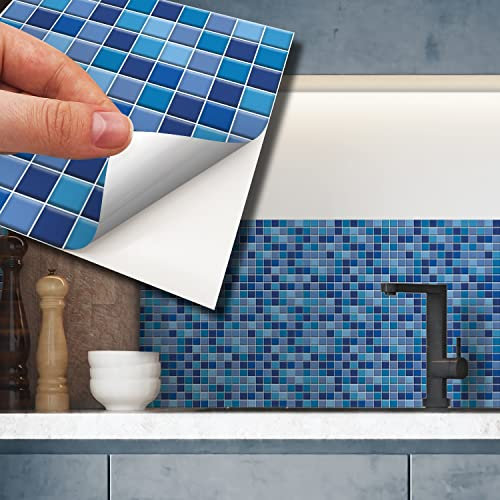WALPLUS 48pcs 15x15cm Classic Blue Mini Mosaic Wall Tile Sticker Set Aluminium Film Peel and Stick Backsplash Decals Home Decors Splashback for Kitchen Bathroom Tiles Paint Stick on Wall Living Room