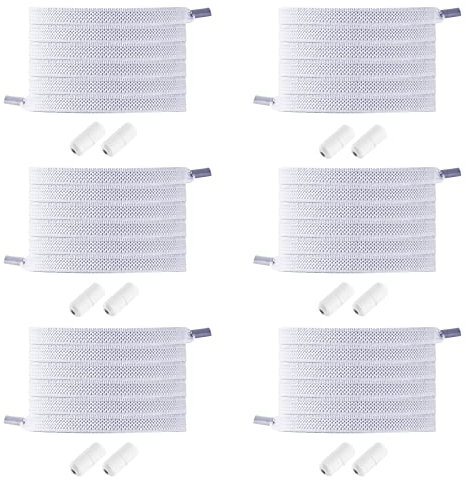Cordones Elásticos Zapatillas, 6 Pares Cordones Elásticos sin Nudo con Hebilla Metal, Cordones Elasticos para Niños Y Adultos, Planos Shoelaces Cordones de Zapatos - Blanco