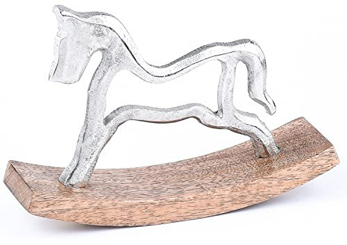 Marrakesch Schaukelpferd Deko Aufsteller Swing 20cm Groß | Dekoobjekt Dekofigur als Tischdeko Silber