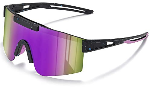 suoso Sportbrille Polarisiert Radsportbrillen Fahrradbrille Schnelle brille für Herren Damen Sport Sonnenbrille UV400 Klar Laufbrille für MTB Rennrad Fahrrad Ski Rave Lila schwarz
