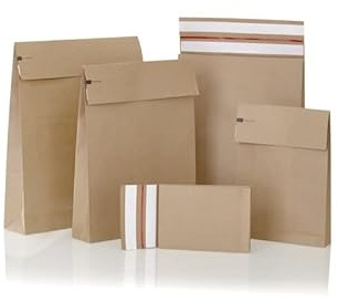 karton-billiger | Faltentasche Versandtasche Umschlag E-Commerce Mailer aus 120g/m² Kraftpapier, Klotzboden u. Seitenfalte, recyclebar, 2 Klebestreifen für Retourenversand (450x350x120mm, 200)