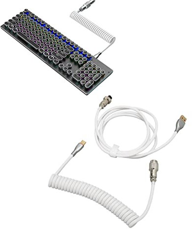 Bewinner Double Sleeved Mechanical Keyboard Cable, Mechanical Keyboard Cable with Detachable Metal Aviator USB C to USB A Keyboard Aviation Connector (5 Color Available) (White)
