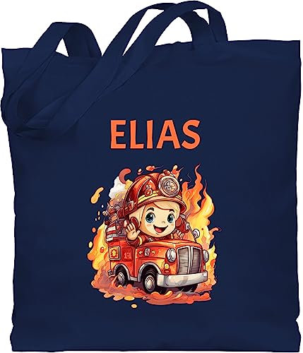 Baumwolltasche - Feuerwehr - Geschenk Feuerwehrmann mit Name personalisiert I Löschfahrzeug Motiv - Unisize - Navy Blau - personalisierte tasche personalisierter beutel kinder feuerwehrauto auto