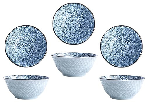 Ceramic Rice Bowls Set of 3 Set Japanese Style Stoneware Serving Dessert Bowls Sushi Noodle Dish 5” Diameter (Floral)