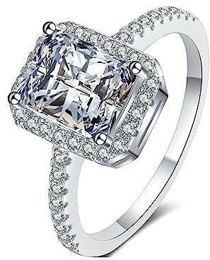 Daesar Damen Ring Silber 925 Eckig, Verlobungsringe Rechteck mit 6x8MM Zirkonia Hochzeitsringe Eheringe Nickelfrei Größe 52 (16.6)
