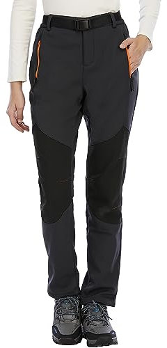 BenBoy Damen Wanderhose Wasserdicht Skihose Softshellhose Winddicht Outdoorhose Winter Warm Gefüttert Trekkinghose Snowboardhose KZ3927W-Grey1-XL