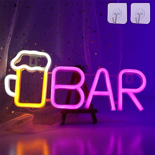 DWOOKE Bar Neon Sign - Battery/USB Powered Beer Light for Wall Decor - Bedroom, Bistro, Club, Party, Pub, Christmas (Pink)