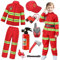 Kids Fireman Costume Fire Firefighter Dress-Up Set With Accessories Firefighter Toy Set Fire Outfit Pretend Play Toys For Boys And Girls Birthday Halloween Carnaval Cosplay Party 5-6 Years,01 Red 120