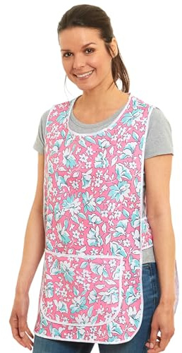Ladies Floral Design With Piping Tabard Apron Overalls Front Pocket Stylish Tabards For Women Casual Aprons For Women Use in Home Kitchen Restaurants Coffee Shops UK Made