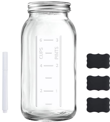Einmachglas mit breiter Öffnung, 1,8 l, mit Deckel, transparentes, robustes Glas, luftdicht, Aufbewahrungsglas und Band, 2 Liter Gären, Einlegen, Aufbewahren, 1 Stück