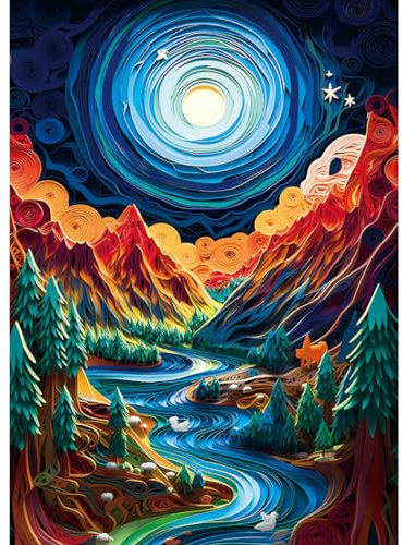 Bgraamiens Puzzle-Paper Quilling Mountains and Rivers-1000 Pieces Paper Quilling Art Puzzle Color Challenge Jigsaw Puzzles for Adults and Kids
