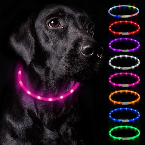 Nepfaivy Leuchthalsband Hund USB Aufladbar - Wasserdichtes Hundehalsband Leuchtend mit Verstellbarer Länge, LED Halsband für Hunde mit 3 Beleuchtungsmodi für Sicherheit, Rosa