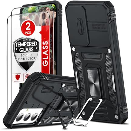 LeYi Kameraschutz Handyhülle für Samsung Galaxy A35 5G Hülle [2 Glasfolie Schutzfolie], Militär Standard Handy Hüllen Ständer Schutzhülle Outdoor Kratzfest Cover A 35 5 G 6,6 Case Schwarz