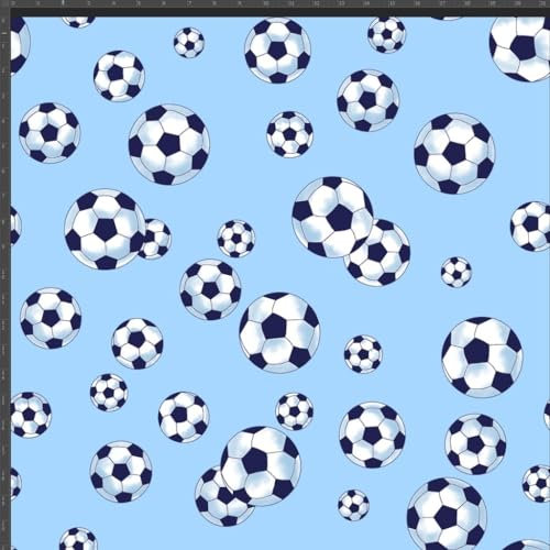 Textrend Jersey Stoff Meterware Kinder - 100% Baumwolle - Stoff zum Nähen - Textilien 1x1.6m - Entwürfe für Kinder (Bälle auf blauem Hintergrund)