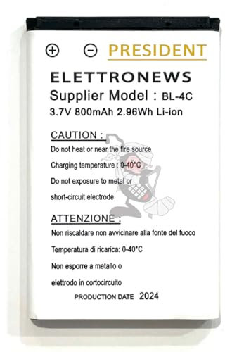 Batteria per Brondi President pari all'originale 800 mAh BL-4C Batteria compatibile per Brondi PRESIDENT Nuova produzione 2024