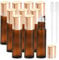JamHooDirect 10Pcs, 10Ml Essential Oils Roll on Bottles Travel Refillable Amber Glass Roller Bottles with Stainless Steel Roller Balls, Perfect for Fragrance (Includes 1 Bottle Opener & 12Pcs Label)