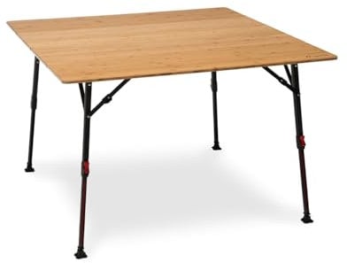 qeedo Kimmy L, Table de Camping avec Plateau en Bambou, 110 x 110 cm, Réglable en Hauteur