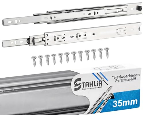Stahlia (10 Paar) Schubladenschienen 35mm - Länge: 550mm VOLLAUSZUG Teleskopschublade | Schubladenauszug für Schubladen, Küchenschränke, Badezimmer Möbel