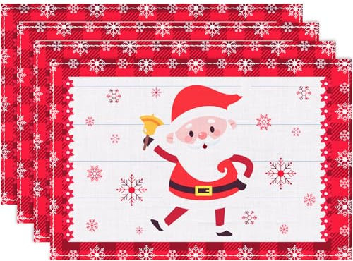 Tischdeko Weihnachten, Tischsets Weihnachten 4er Set, 45 * 30cm Tischsets Platzsets Abwaschbar und Hitzebeständig, Weihnachtsmann Schneeflocke Baumwolle und Leinen Tischset for Weihnachten Dekoration