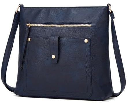 FURONGHUA Umhängetasche Damen Mittelgroß Handtasche Damen Blau Crossbody Bag für Frauen Veganes Leder Mode mit 4 Reißverschlussfächern Tasche Damen Umhängetaschen