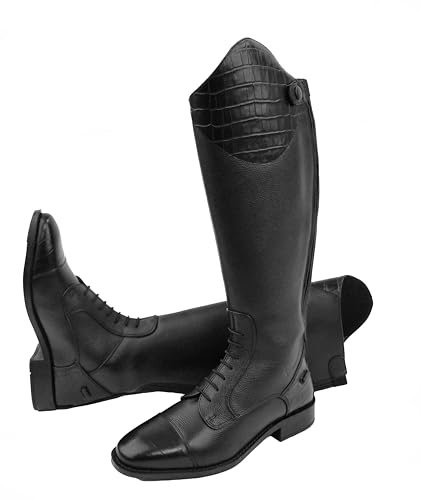 Rhinegold Short Long Leather Horse Riding Boot, Stivali da Equitazione Extra Corti De-Luxe Lunghi in Pelle Unisex-Adulto, Nero, 7 (EU41) Calf 1