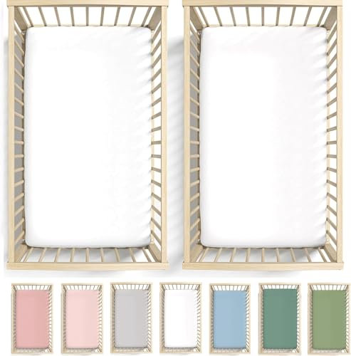 Bunnyjik Spannbettlaken 60x120 Baby – GOTS Zertifiziert Bio-Baumwolle, Luftig & Kühlend – 190GSM Bio-Baumwolle Bettlaken Kinderbett 60x120 – Babybett Spannbettlaken(2er Set) Interlock aus gekämmter