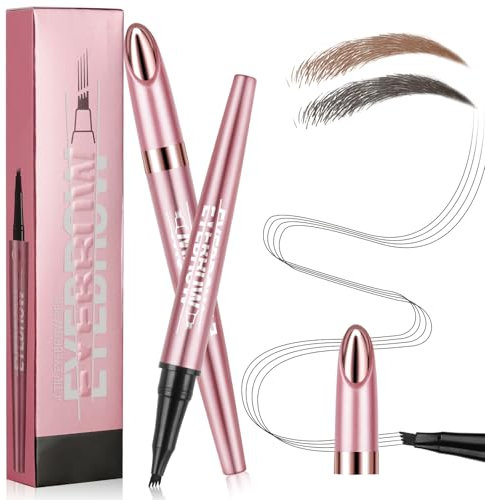 LOPHE Eyebrow Pen with 4 Fork Tips, Waterproof Eyebrow Pencil, 3D Microblading, Smudge Proof Contouring, Creates Natural Looking Brows (Dark Brown)