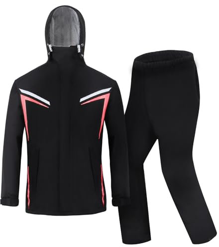 Jywmsc Combinaison de Pluie pour Hommes, Veste et Pantalon Imperméables, Imperméable Unisexe, Veste de Pluie pour Moto, Cyclisme, Vestes à Capuche avec Réflecteurs de Sécurité