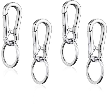 Bieiyhe Lot de 4 Petit Mousqueton Porte Clé INOX Mousqueton Amovible Argent Mousquetons pour Porte-Clés en Métal Crochet Mousqueton Anneaux Attache Porte Clé pour Voiture,Sacs à Dos, Camping, Voyages
