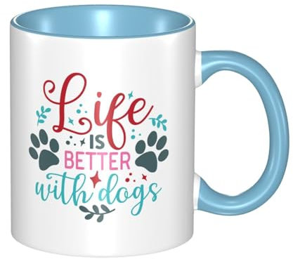 11 Oz - Tasse „Life Is Better With Dog - doppelseitig - Geschenk für Hundeliebhaber - Tasse „Life Is Better With Dog für Männer und Frauen - Keramiktasse - Blau