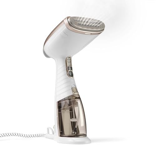 Conair Turbo ExtremeSteam Dampfglätter mit 5 EInstellungen | Dampfleistung 25g/Min. | Schnelle Aufheizzeit | 3 Aufsätze für feine und schwere Stoffe + Bügelfalten | weiß/beige