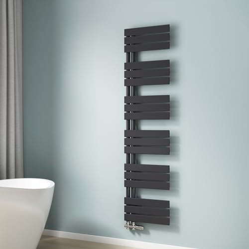 EMKE Scaldasalviette termoarredo piatto,Termoarredo da Bagno,1599 x 400 mm,Antracite,collegamento laterale,718W,radiatore scaldasalviette ad acqua calda