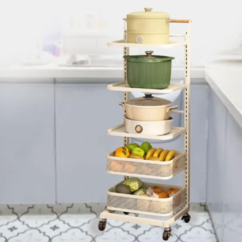 Sauce Pan Storage Rack Over Microwave Shelf Kitchen Organiser Pan Lid Holder White Pot Racks for Kitchen,White-5 * 3boards*2baskets