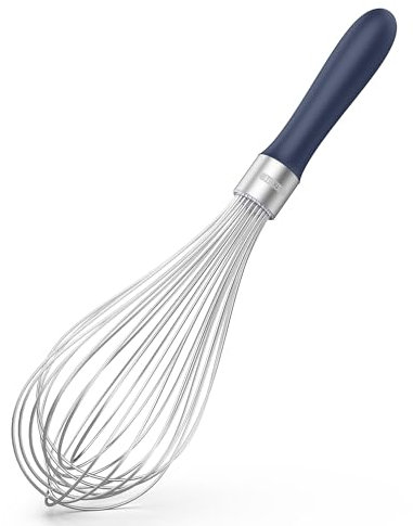 U-Taste Fouet de cuisine de 30cm: Fouet à ballon en acier inoxydable 18/10, grand batteur à œufs avec 12 fils hautement flexibles et poignée en silicone pour fouetter crèmes sauces (Bleu nuit)