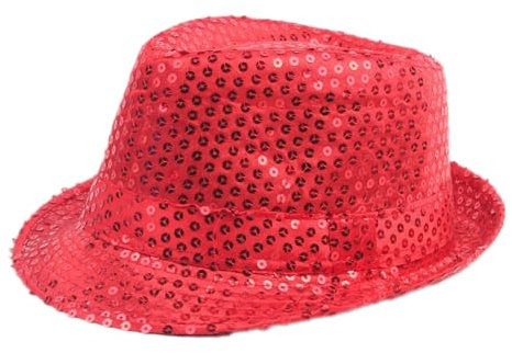 Anevous Pailletten Hut Herren, Glitzer Partyhüte Erwachsene Erwachsene Paillettenhut, Bühnenhut für Kostümzubehör Kostüm Karneval Mottoparty, Verkleidung,Rot 60cm
