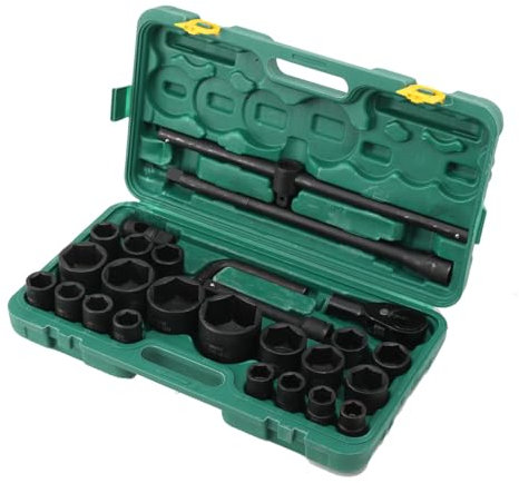 QAVODB 26-TLG Steckschlüsselsatz, 3/4 Zoll & 1 Zoll Stecknüsse LKW, 21-65mm Profi Ratschenkasten Steckschlüsselsatz Auto Nusskasten